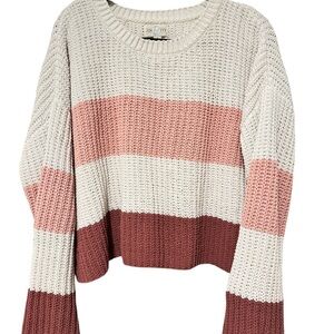 Jun & Ivy Colorblock Chenille Knit Sweater-Cream Pink & Mauve Strips-S